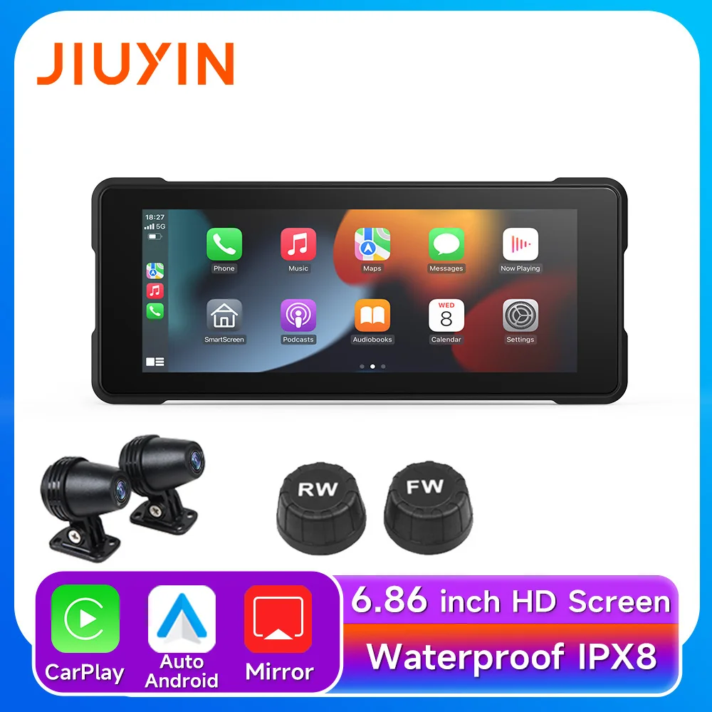 JIUYIN motorcycle driving recorder 6.86 inch dual screen smart car machine carplay screen navigation tire pressure monitoring