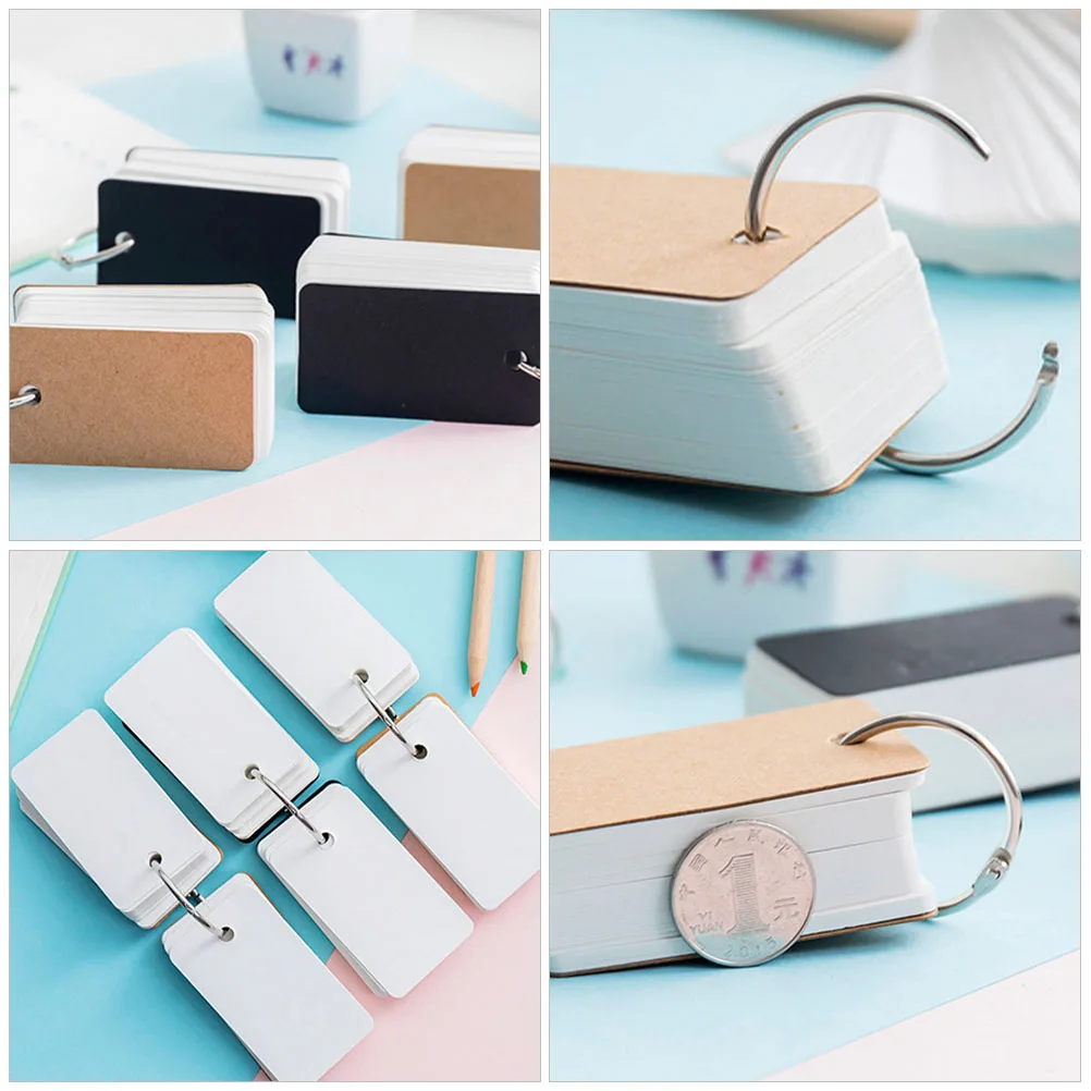 

4pcs Black Card Cover Word Book Memory Cards Notebooks Blank Flashcards for Study English Sight Words Students Portable