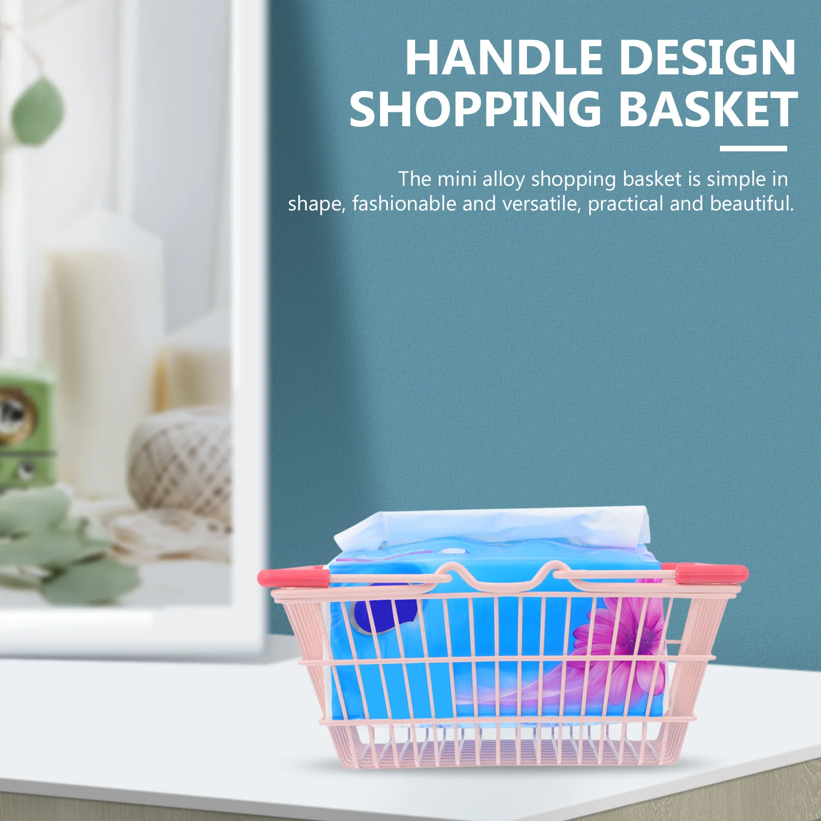 

Mini Alloy Storage Pretend Play Grocery Shopping Basket With Handle Wire Metal Home Decor Table Organizer Farmhouse