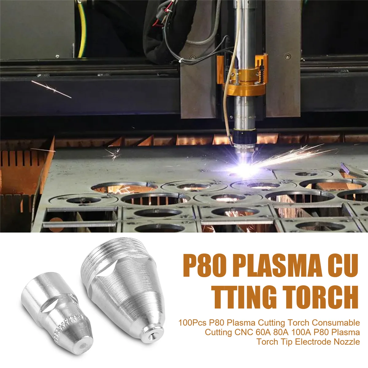 AA26P 100 pièces P80 torche de découpe Plasma consommable découpe CNC 60A 80A 100A P80 pointe de torche Plasma buse d'électrode