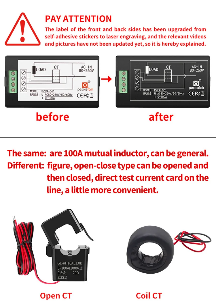 Peacefair AC Einphasiges Digitales Wattmeter Power Energy Kwh Tester Amperemeter 220V Homekit PZEM-061 mit Spule CT Kostenloser Versand – Detail 3