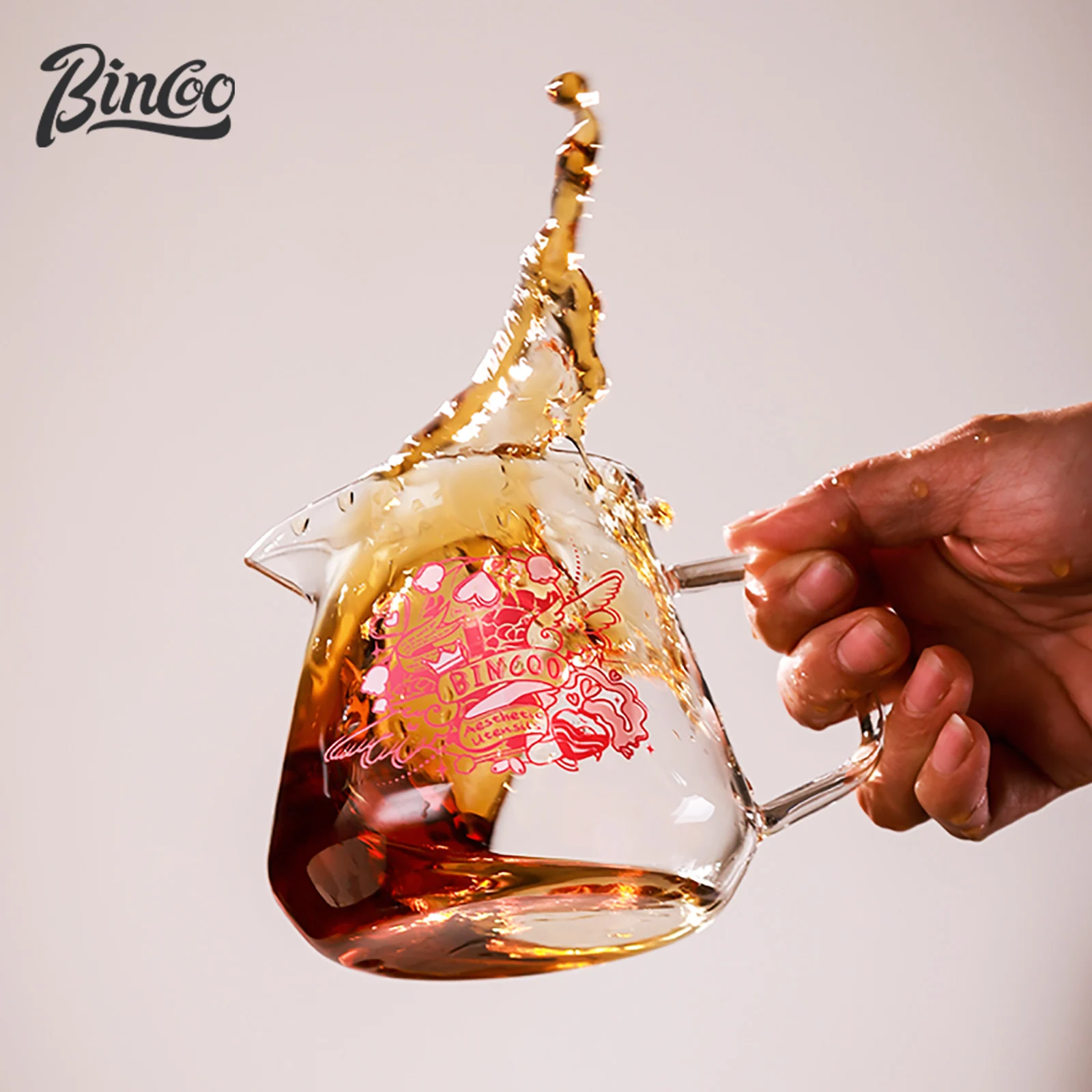 

Bincoo Enchanting Glass Coffee Dripper Server Heartbeat Pattern Home Brewing Carafe for Hand Drip Coffee Lovers