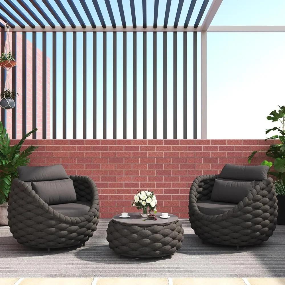 

3 Pieces Aluminum Patio Furniture Set, Hand Woven Polyester Rope Modern Outdoor Set W/Washable Cushion