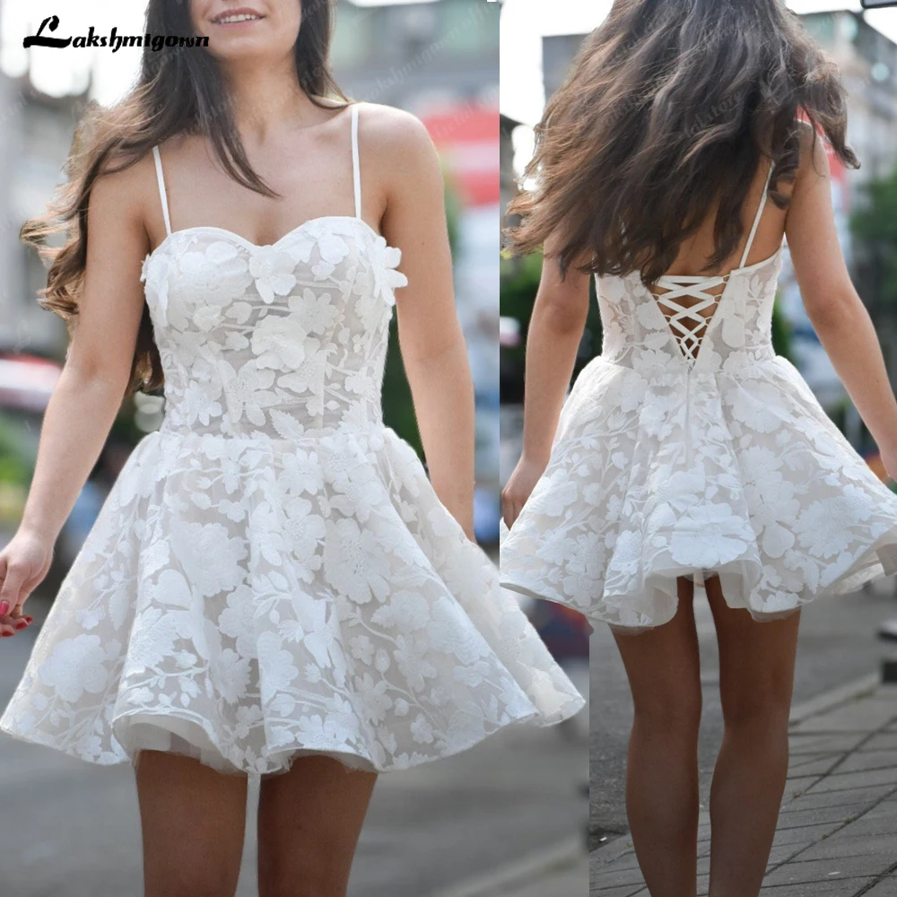 Lakshmigown Short Wedding Dress Floral Lace A-line Wedding Gown Bridal Mini Dress Party Reception Dress