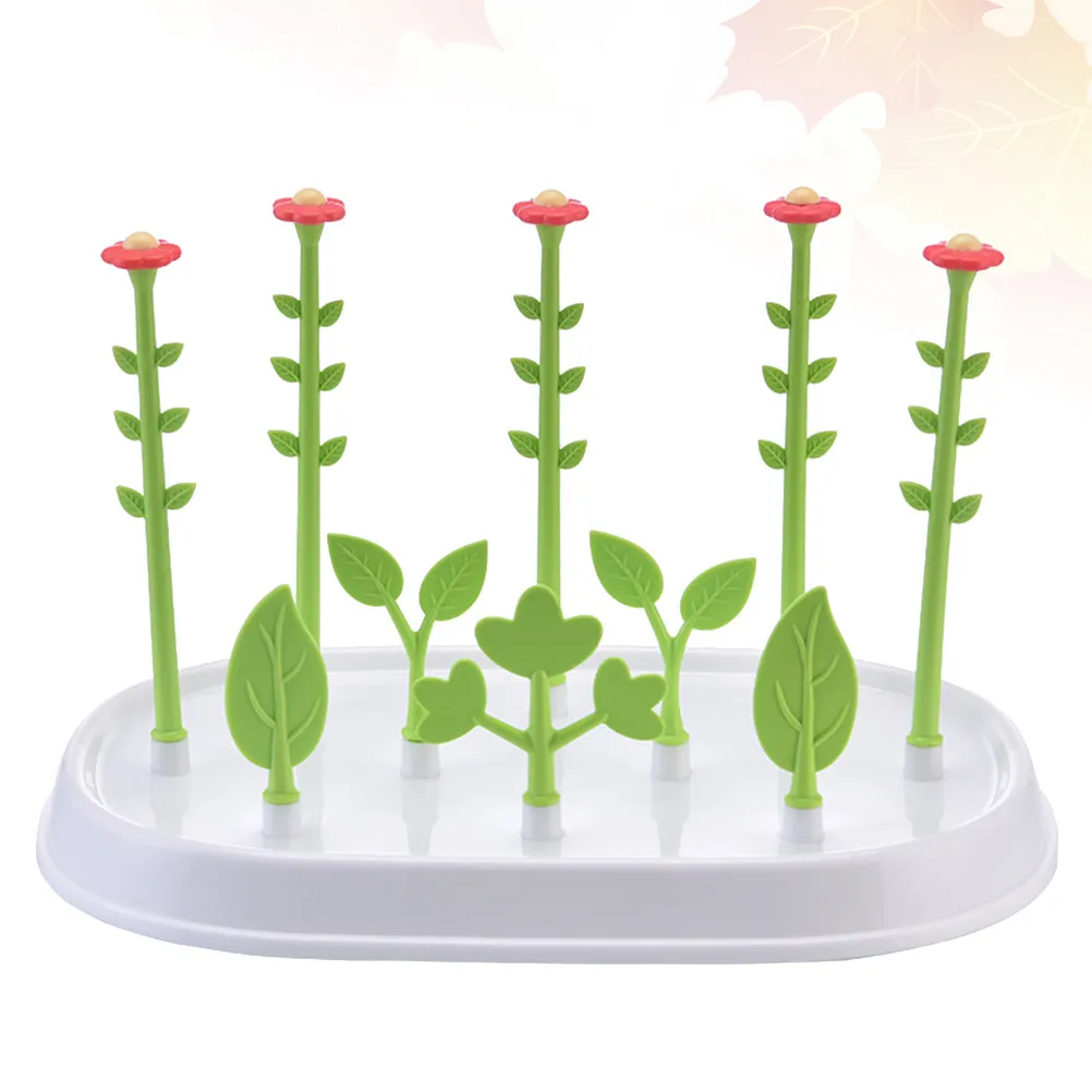 escurridor-de-biberones-multifuncional-con-forma-de-flor-verde-con-pinzas-desmontables-bandeja-profunda-y-base-antideslizante