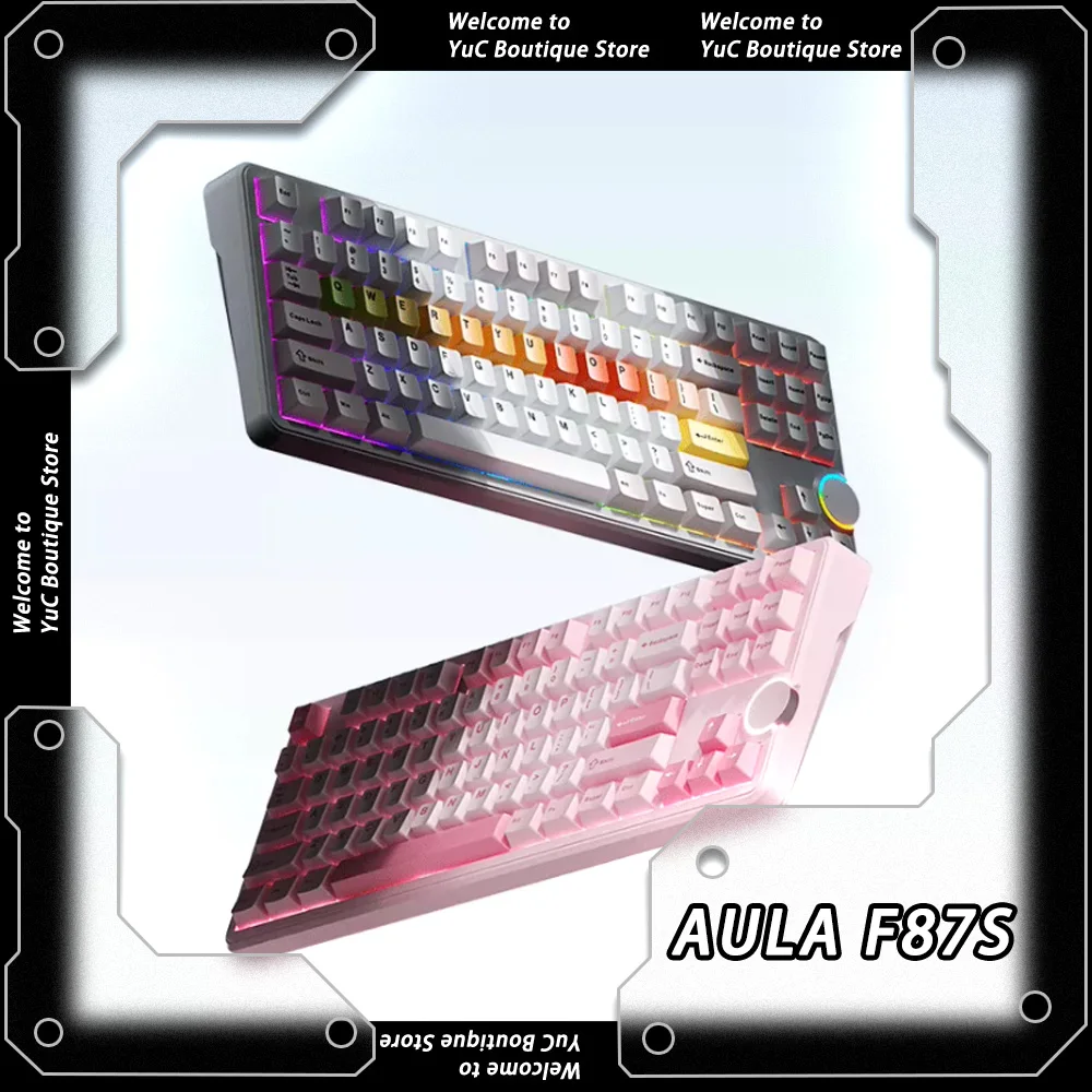 AULA F87S Dual 8K Mechanical Keyboard Gasket CNC Knob Tri-mode Bluetooth Gaming E-sports Keyboard Low Delay Long Battery Life