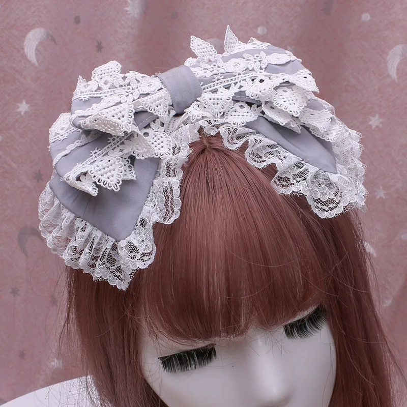 Accesorios de lazo de tres capas para niñas, diadema clásica con lazo de encaje, Aro para el pelo Kawaii, tocado de Cosplay de cómic Con con volantes