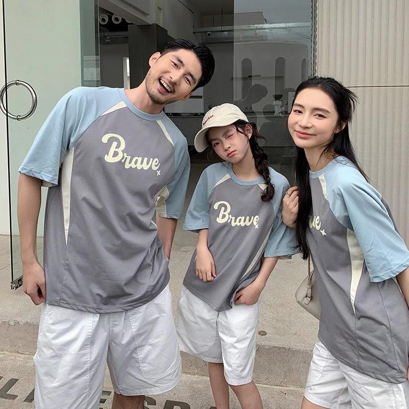 2026 New Mom Daughter Dad Son Matching Outfits Short Sleeve T-shirt+shorts 2 Pieces Suit Cotton Soft Tee Top Holiday Family Look