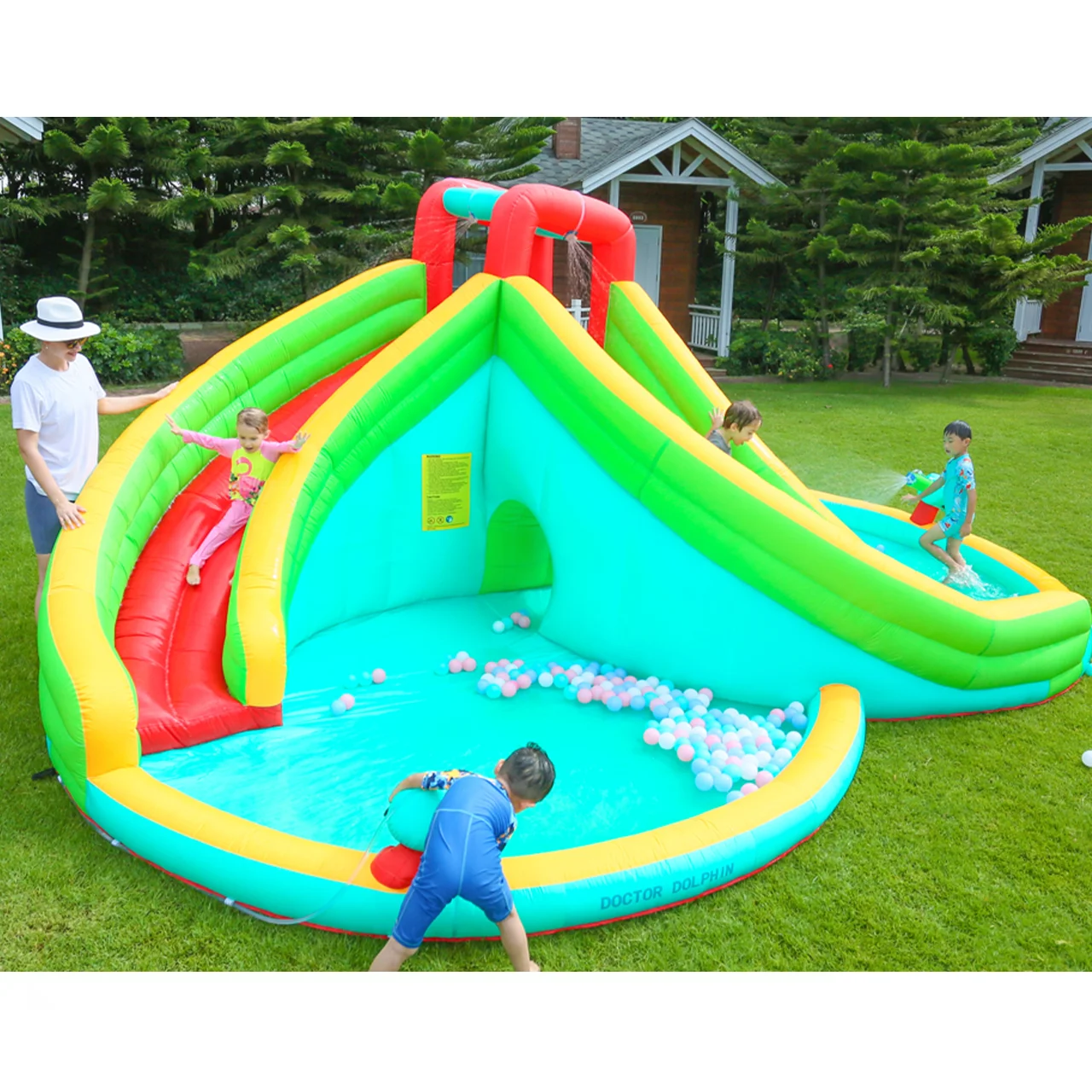 

Doctor Dolphin Commercial Summer Party Kid Toy Ball Pool Jumping Bouncy Castle Bounce House Inflatable Water Slide