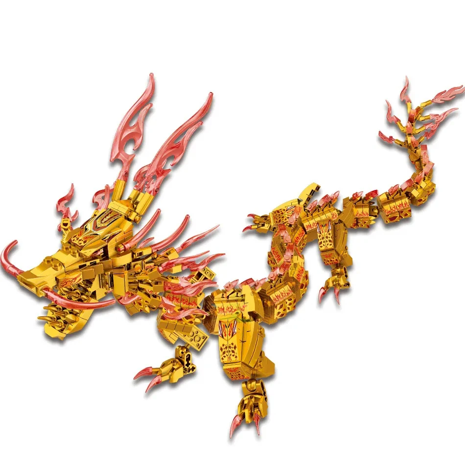 1314PCS Gold Ninjasn Dragon Model Building Blocks with 4 Figures City Bricks Educational Toy for Children Birthday Gift