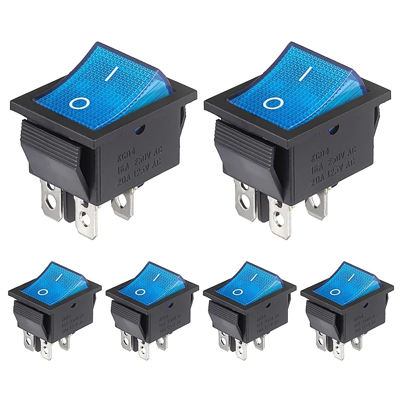 Rocker Switch 4-Pin AC 16 A 250 V 20 A 125 V On/Off Toggle Switch Blue Illuminated Switch 4 Pins 2 Positions Built-in Switch
