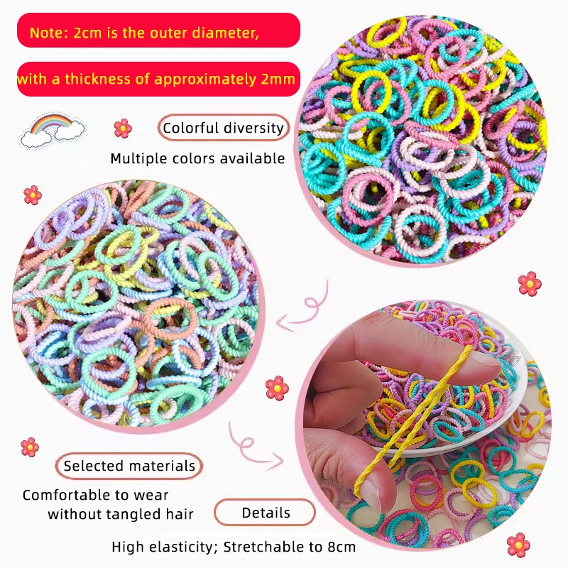 200pcs/Bottle Colorful Hair Rubber Band Elastic Ponytail Hold Small Hair Tie Leagues Scrunchie Hair Accessories For Girls Baby