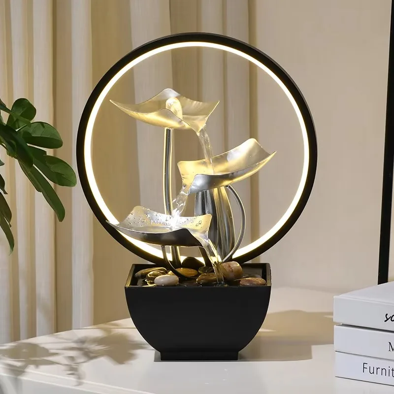 Zen-inspired Indoor Metal Feng Shui Natural Desktop Lotus Water Fountain for Office Home and Bedroom Ornaments