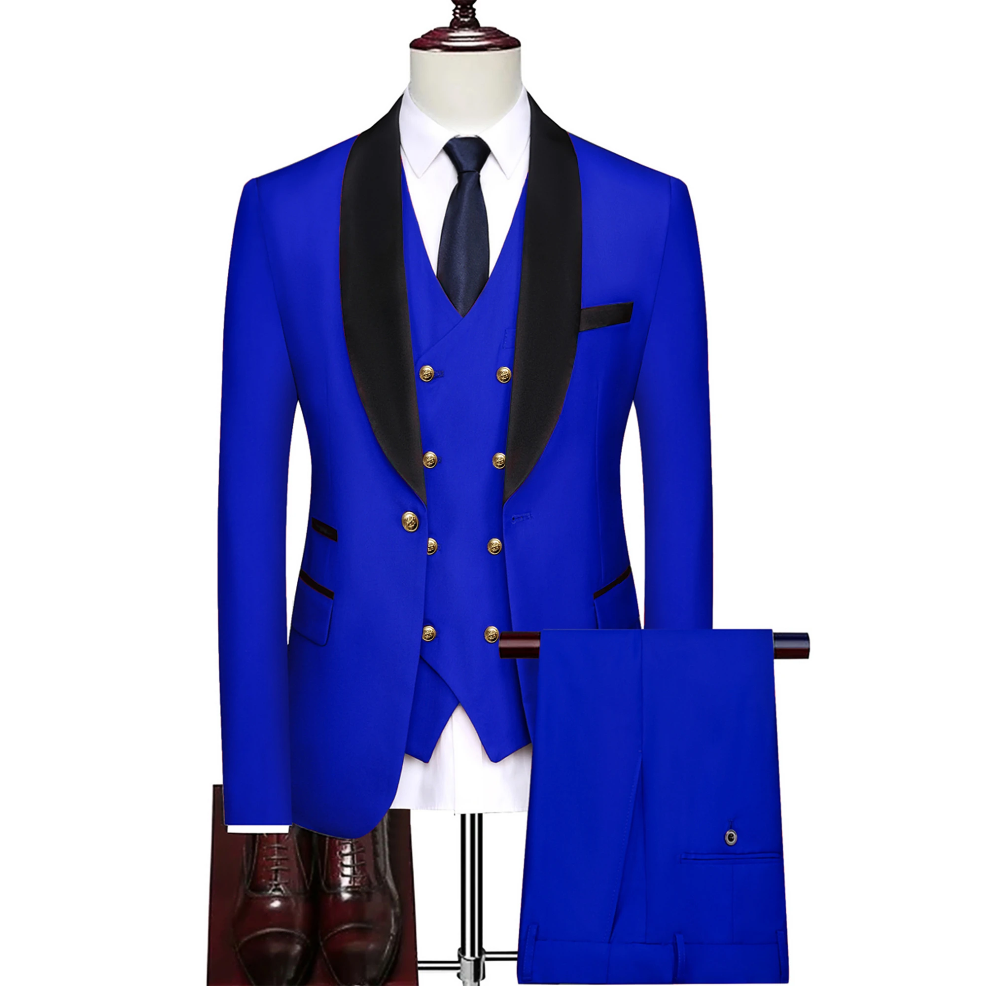 

28 Color Basic Style Men's Casual Solid Color 3 Pieces Suits / Male One Button Blazers Jacker Coat Trousers Pants Vest Waistcoat