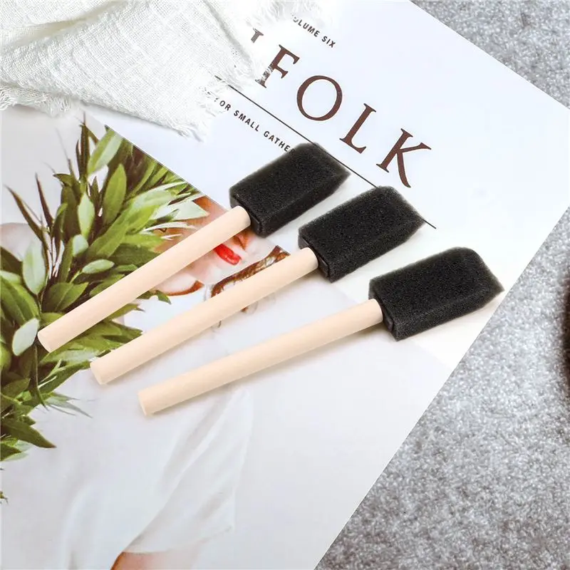 Y22A-60Pcs Small Foam Paint Brush Sponge Foam Brush Painting Set Wood Handle 1 Inch Paint Brushes Tools Painting Set For Kids