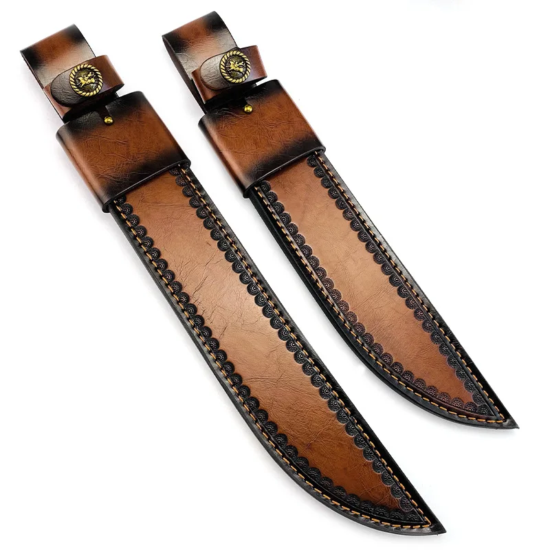 40x4cm Genuine Cowhide Fixed Blade Knife Sheath - Universal Full-Grain Leather Case for Hunting Knife Embossed Design