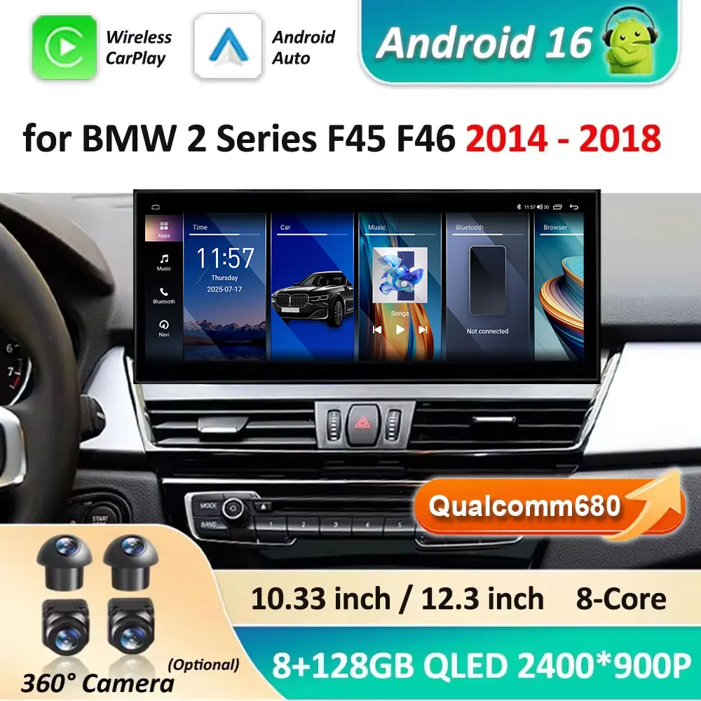 Car Radio Android 16 Multimedia Player 4G for BMW 2 Series F45 F46 2014 - 2018 NBT EVO System Ultra-thin ScreenGPS Navigation
