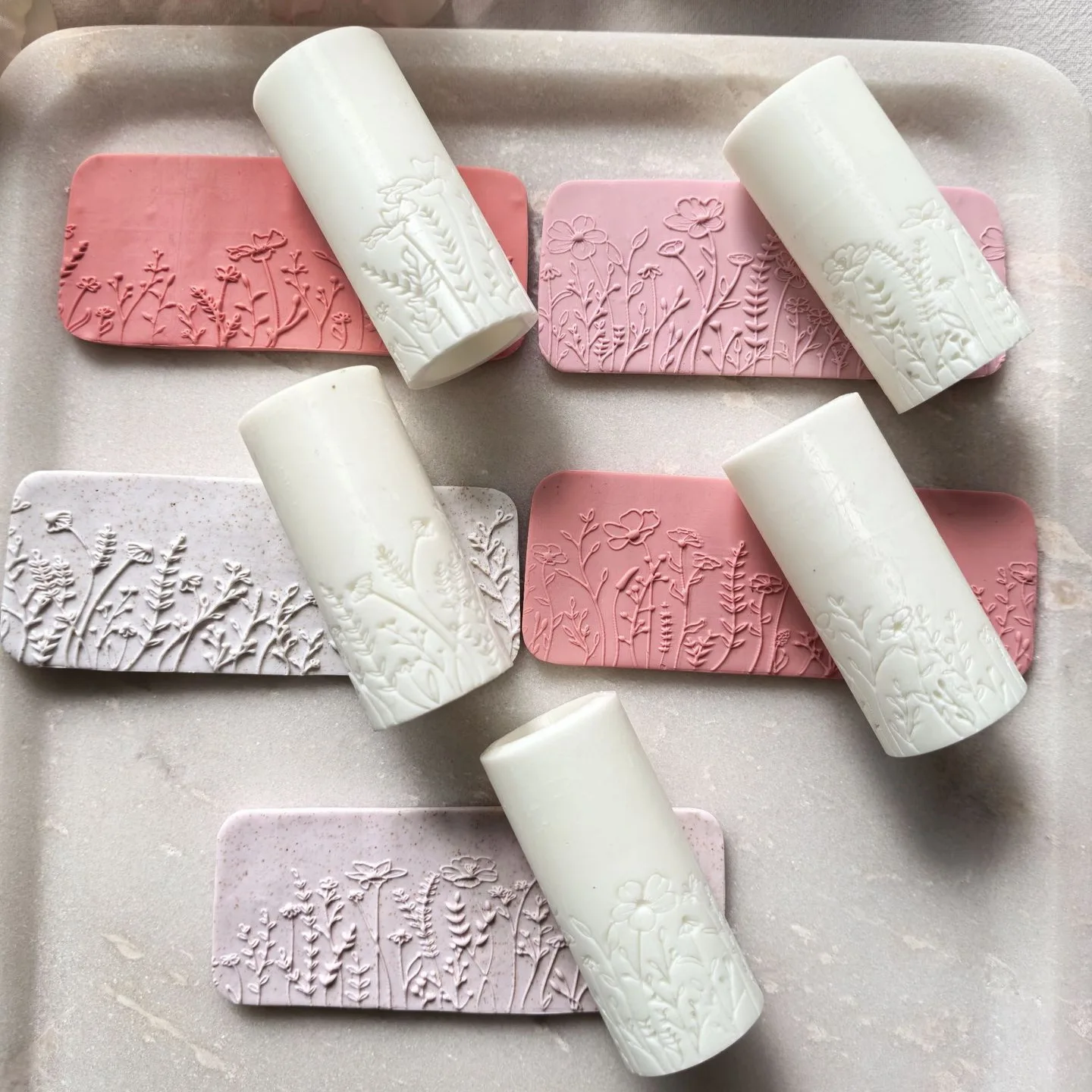 Ensemble de rouleaux à texture botanique, 5 modèles de rouleaux de gaufrage à motifs floraux pour la fabrication de bijoux en argile polymère