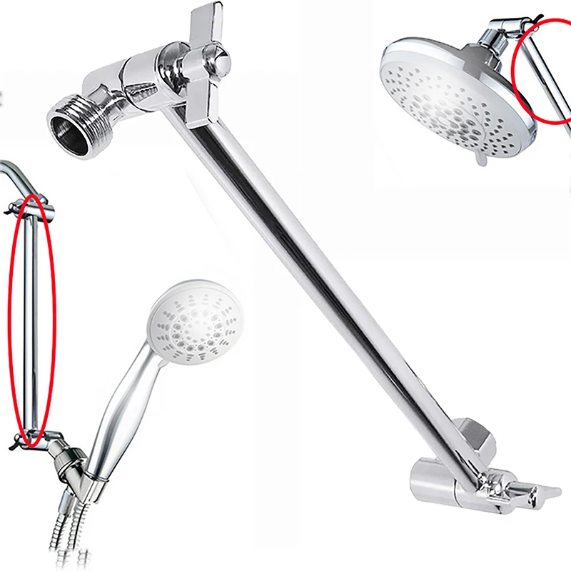 11 Inch Adjustable Shower Arm Universal Connection Solid Silver Brass Shower Adjustable Angle Anti-leak Shower Head Extende