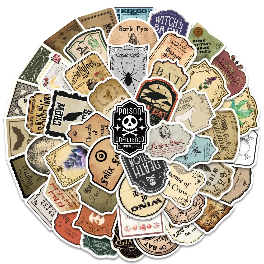 50PCS Cartoon Magic Potion Bottle Labels Graffiti Stickers For Luggage Phone Case Laptop Notebook Decals