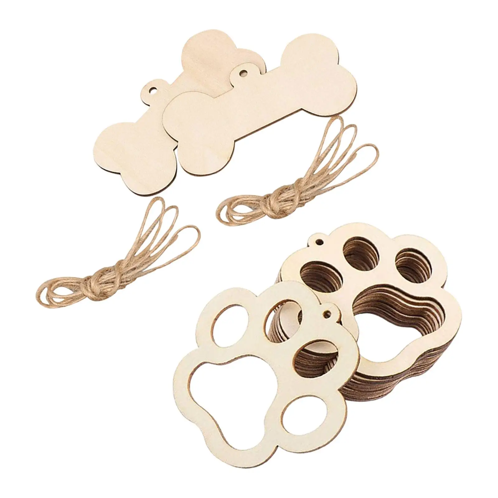 22 Pieces Paw Shaped Wooden Cutouts Embellishments with Twines DIY Projects for