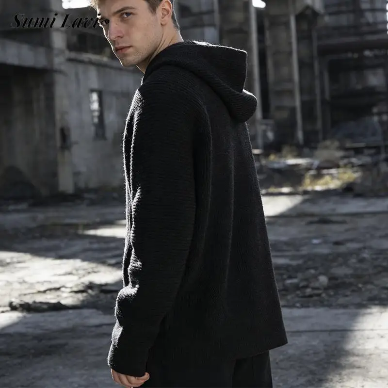 

Streetwear Autumn Winter Mens Hoodie Sweaters Stylish Solid Color Long Sleeve Hooded Sweater For Men Daily Casual Knit Hoodies