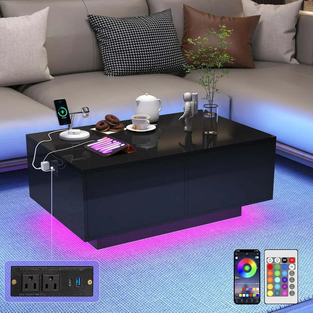 

Coffee Table,20 color LED high gloss ,With 4 storage sliding drawers, suitable for living room, bedroom, coffee table