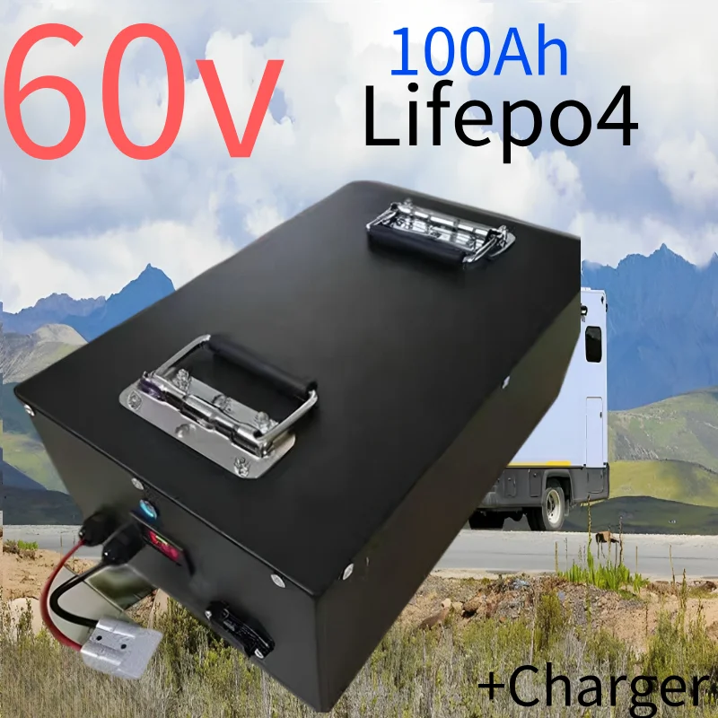 

60V Waterproof 100Ah Li-ion battery with BMS for scooter Forklift sweeper Sightseeing car AGV + 10A charger