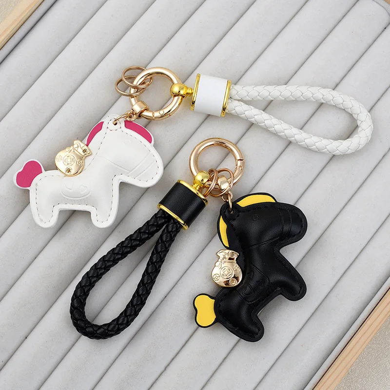 Leather Woven Rope Money Bag Decoration Creative Keychain Cute Backpack Trendy Car Keychain Bag Pendant Accessories