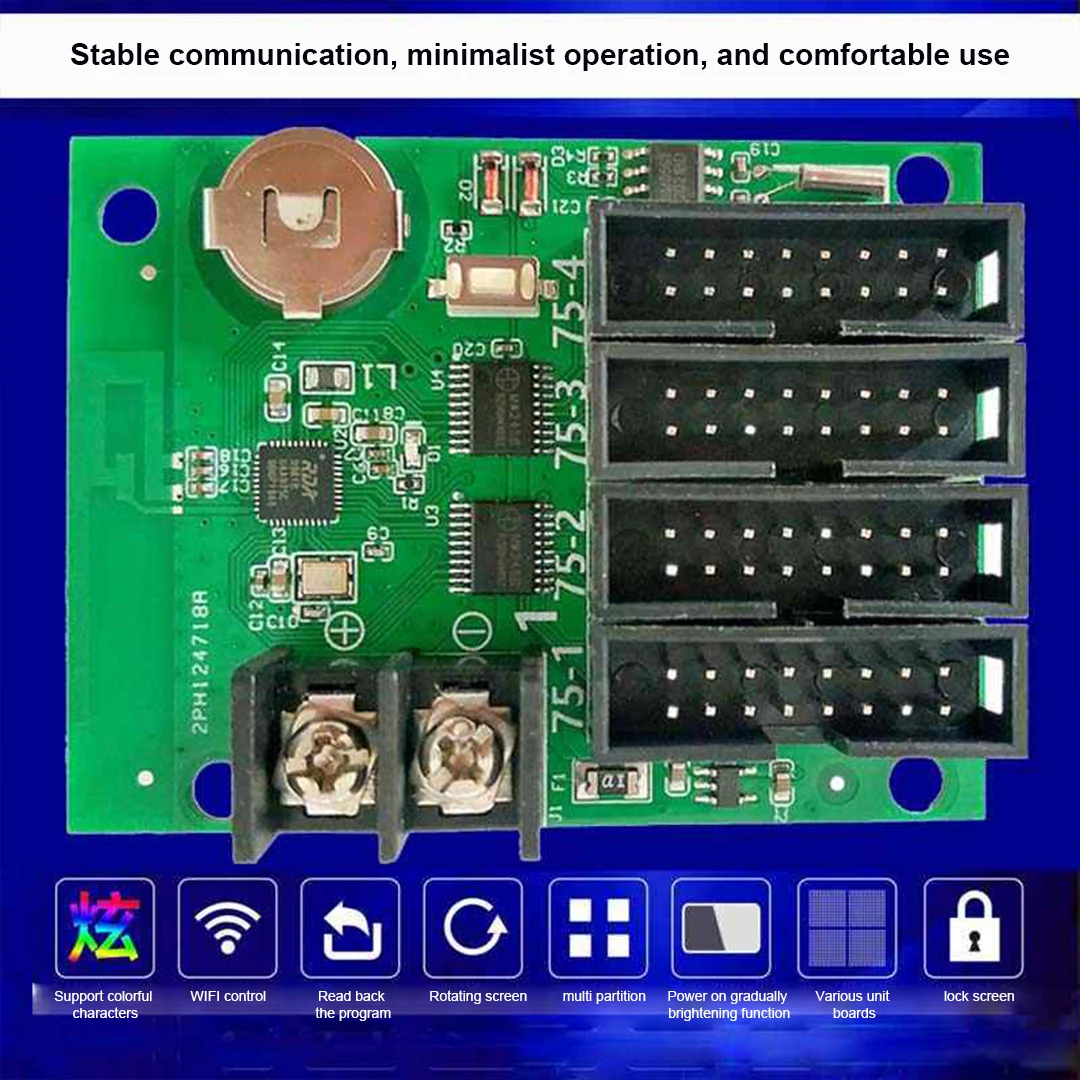 يمكن حمل بطاقة التحكم في الشاشة بشريط LED بالألوان الكاملة RHX8-Q4Am: 64 * 384 رمادي منخفض يدعم التحكم في WIFI للهاتف المحمول