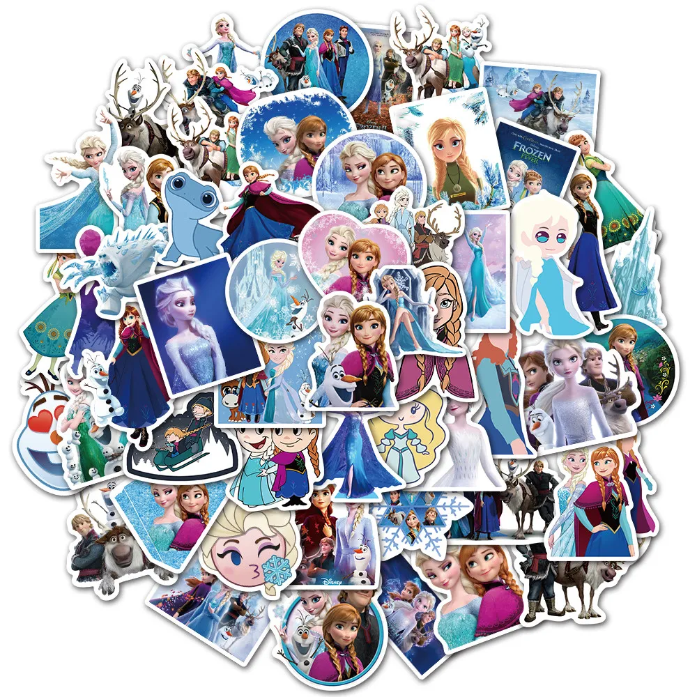 50/100pcs Disney Movie Frozen Stickers Princess Anna Elsa Kristoff Olaf Cartoon Sticker for Skateboard Laptop Luggage Kid Toy