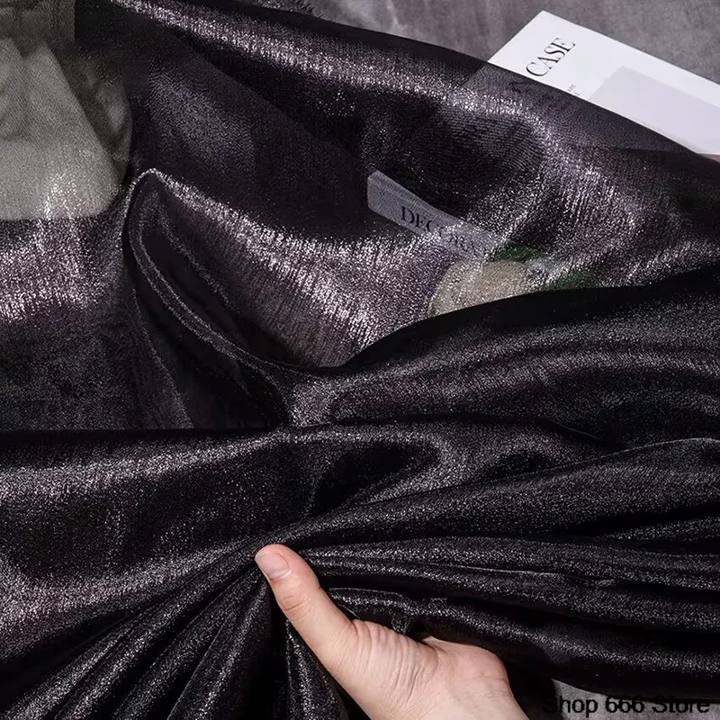 Translucent Phantom Gradient Fabric Organza By Meter for Curtains Clothes Hanfu Sewing Thin Plain Polyester DIY Cloth Soft Black