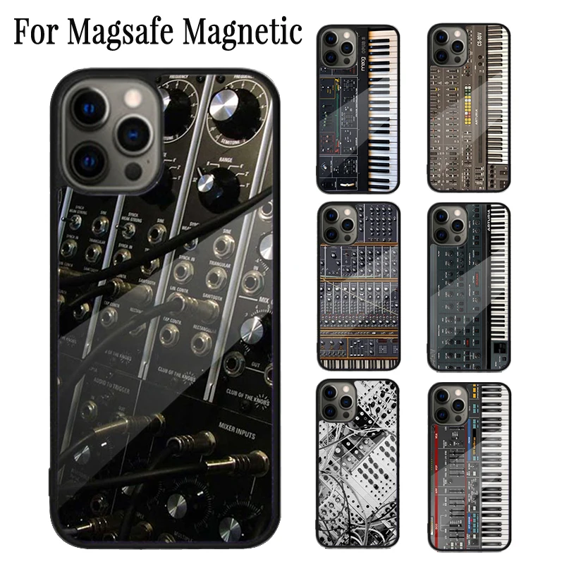 Vintage Synth Synthesizer Magnetic Phone Case Coque For iPhone 16 15 14 Plus 13 12 Mini 11 Pro Max Magsafe Wireless Cover