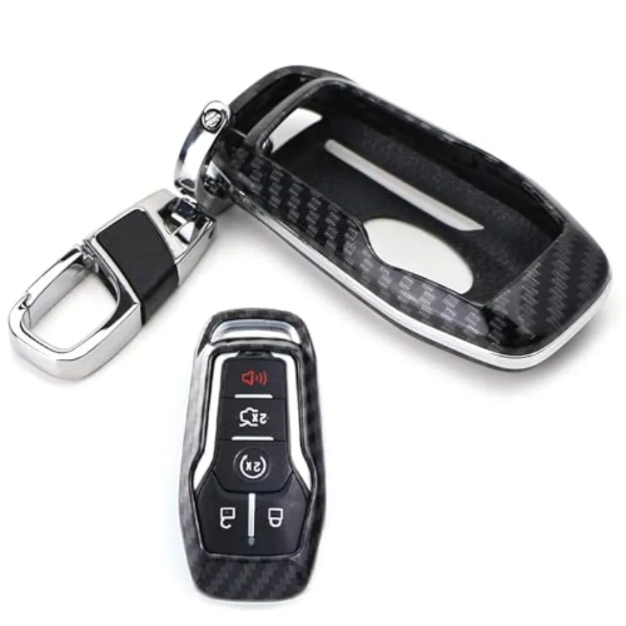 

Exact Fit Black Glossy Carbon Fiber Pattern Key Fob Shell w/Keychain Compatible with Ford or Lincoln 4/5-Button Intelligent Acc