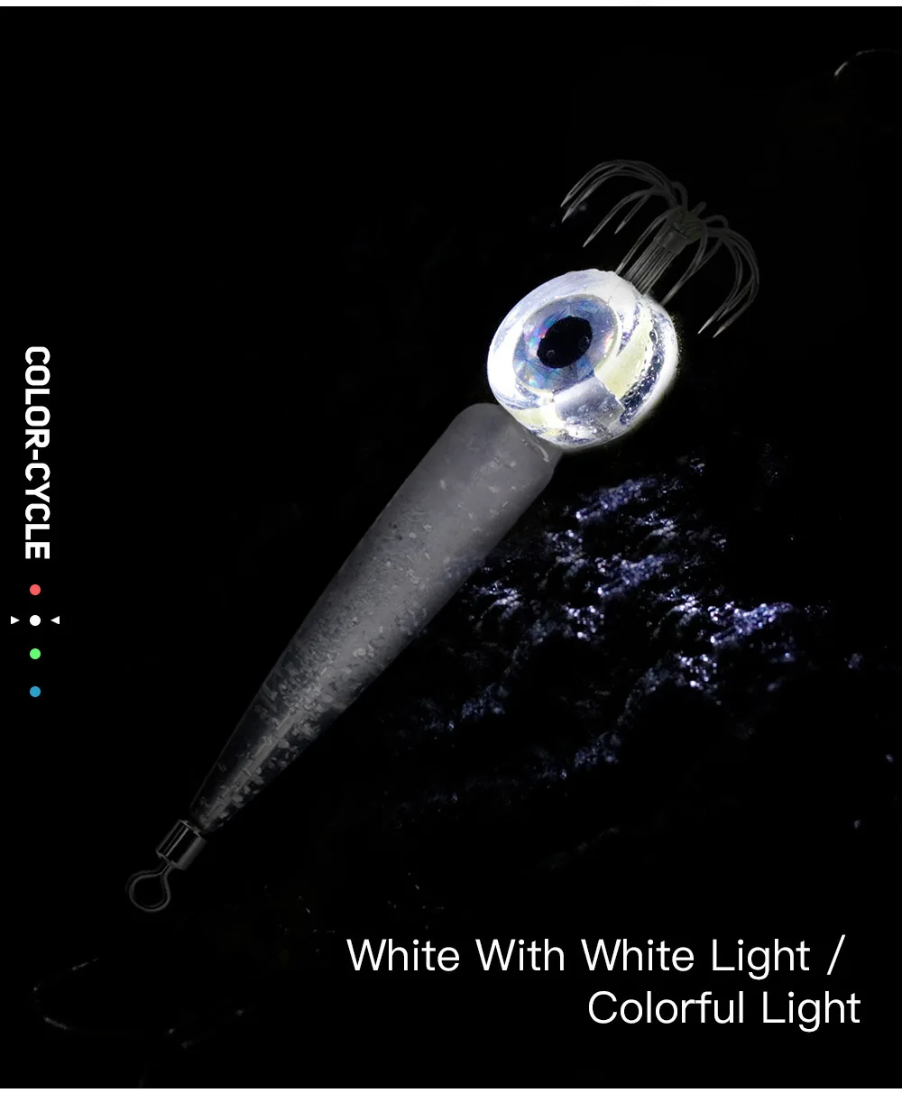 Angelköder, 5 g, Tintenfischhaken mit LED-Licht, Tintenfisch-Jig-Köder, leuchtender Webfuß, Oktopus, Egi, künstlicher Köder, Tintenfisch, Meeresgerät – Detail 4