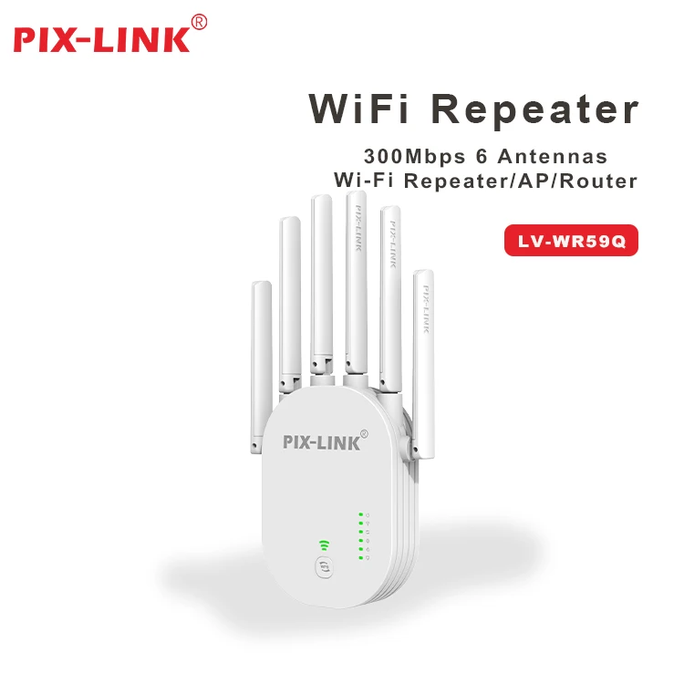 

﻿ PIX-LINK WR59Q N300 300 Мбит/с WiFi репитер/точка доступа/маршрутизатор с 6 антеннами, WPS, вилка EU/US/UK, расширитель диапазона Wi-Fi, усилитель сигнала Wi-Fi
