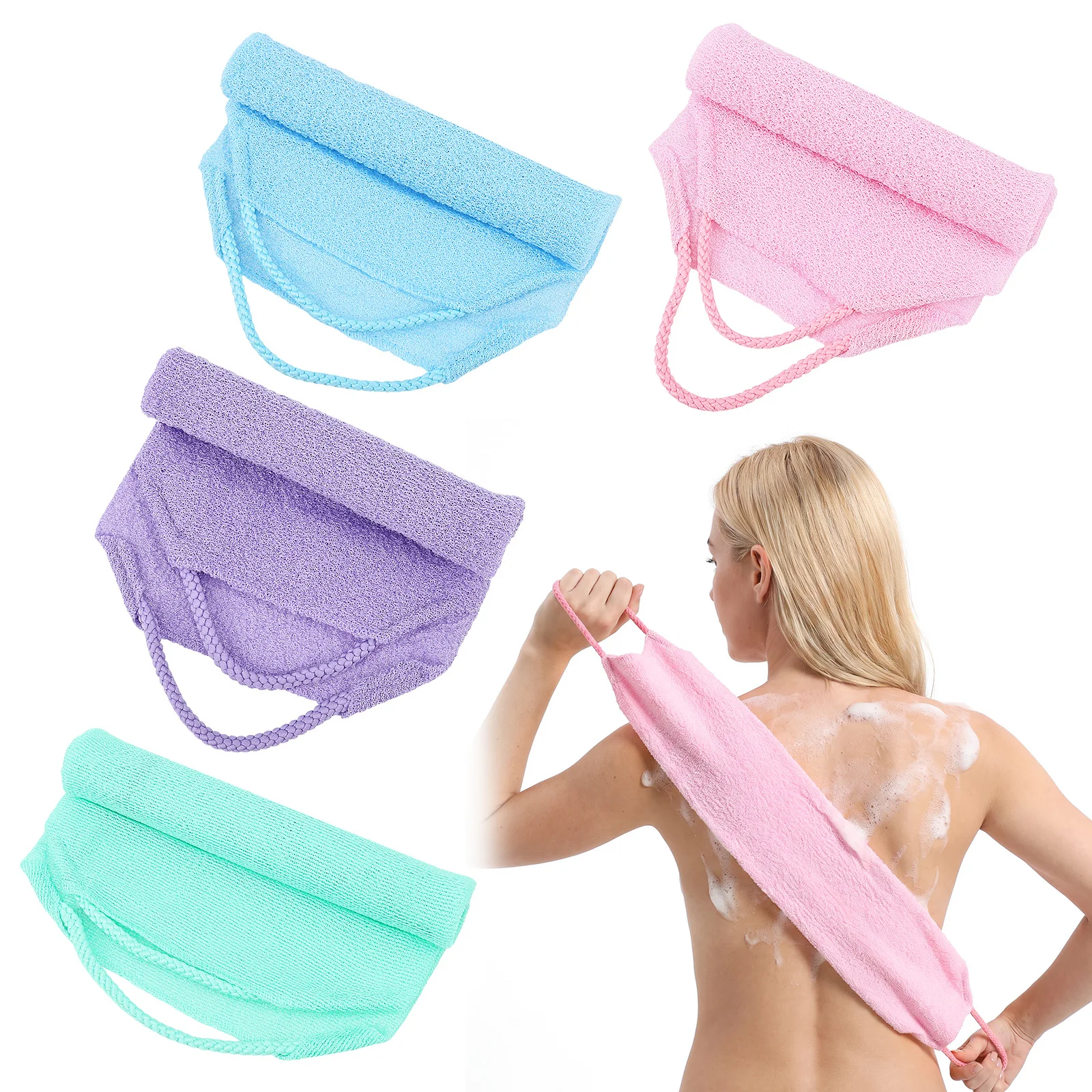 4pcs Beauty Skin Exfoliating Cloth Washcloth Body Wash Towel Nylon Bath Towel Skin Polishing Shower Sauna Back Scrubber Wash Rag