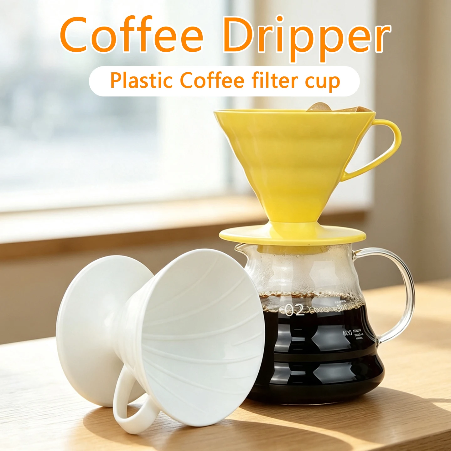 V-Shaped Pour Over Coffee Dripper with Handle & Base, Heat Resistant Handheld Coffee Filter Funnel