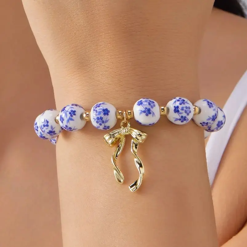 العصرية السيراميك سوار أنيق للنساء حساسة خمر زهرة العرقية نمط Bowknot الصليب بنات سوار الحفلات مجوهرات هدايا #1