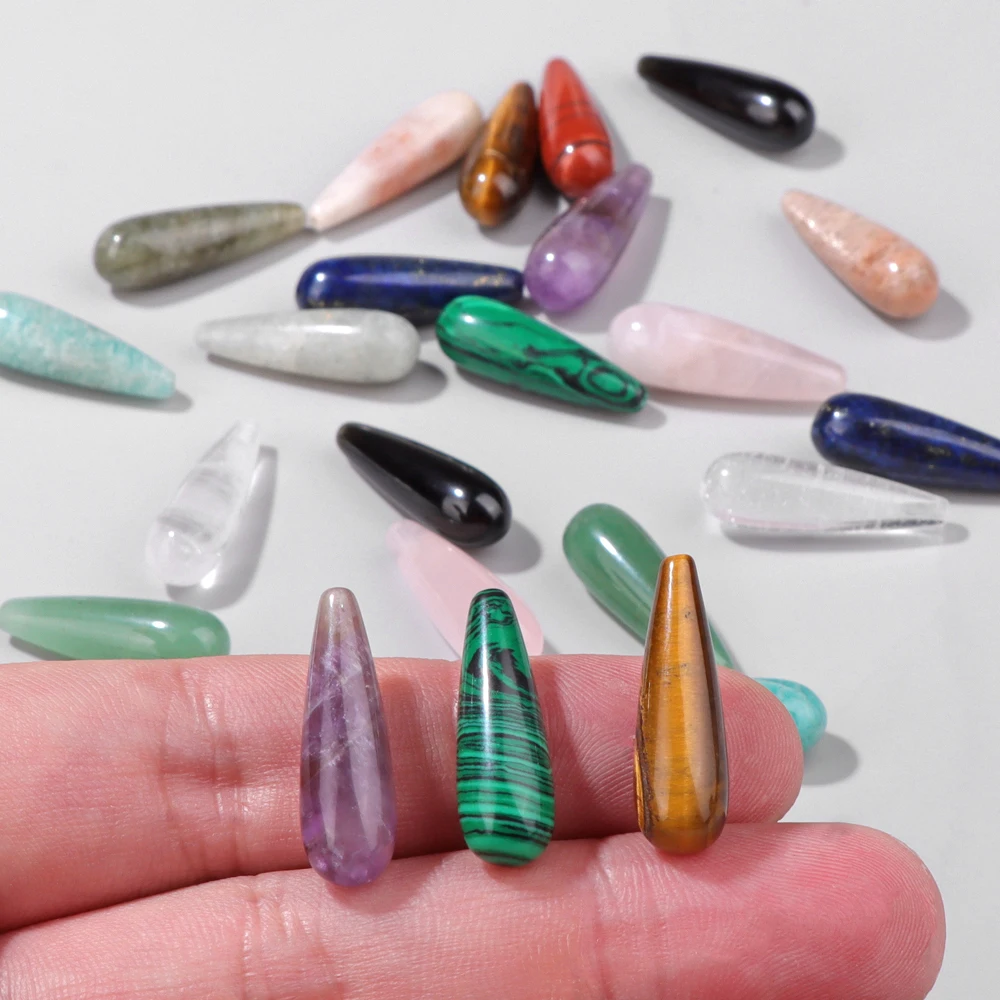 8x23mm Half Hole Water Droplet Stone Pendant Natural Black Obsidian Amethysts Clear Quartzs Charms for DIY Necklace Bracelet 1PC