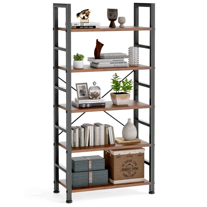 

！@Combohome Wood 5 Tiers Bookshelf, Classical Modern Book Shelf, Tall Display Shelves in Living Room