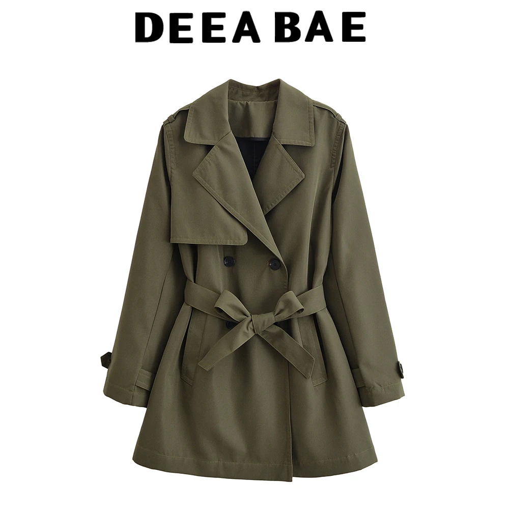 

DEEABAE Осенняя женская одежда с поясом и лацканами с длинными рукавами, свободная ветрозащитная двубортная куртка-ветровка