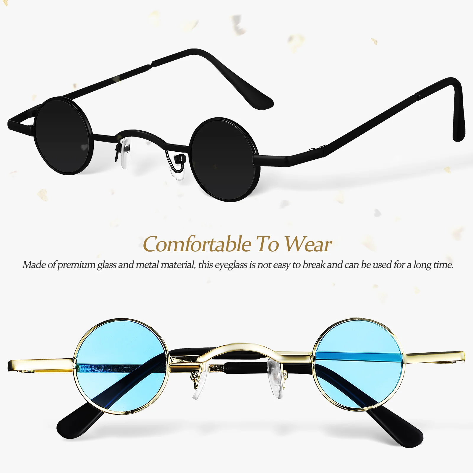 

s Retro Frame Blue Lens Circle Sunglasses Vintage Sunglasses Small Round Glasses Punk Hip Hop Party Wedding Beach Photos