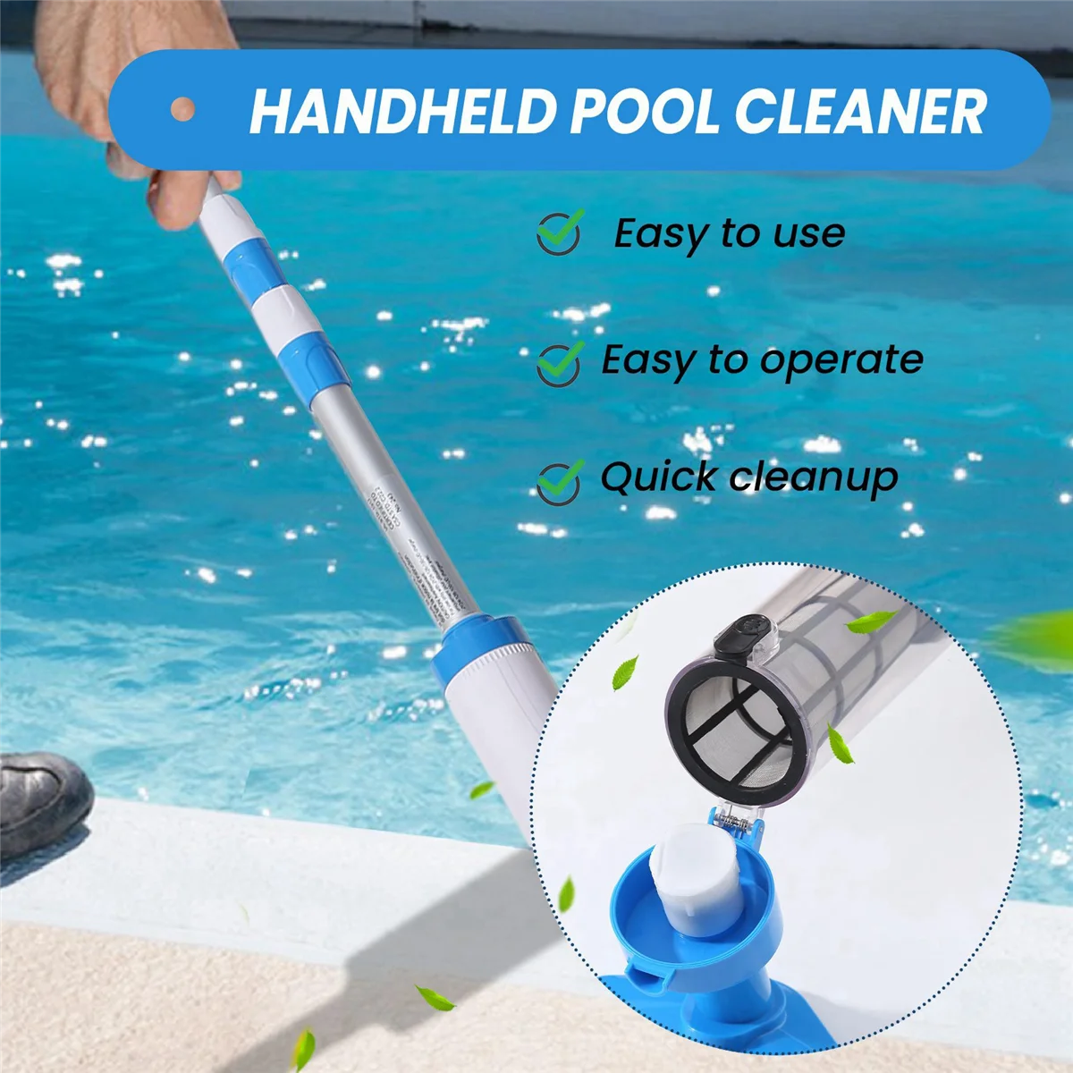 HOT 3-In-1 Cordless Rechargeable Pool Vacuum, Handheld Pool Cleaner for Spas, Small Pools to Clean Sand and Debris(EU Plug)