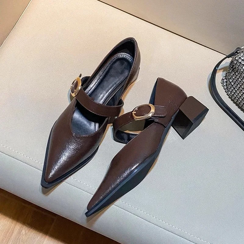 

Hot Selling Mary Jane Shoes Women's 2025 Autumn and Winter New with Skirt One-word Buckle with Thick Heel Pointed High Heels
