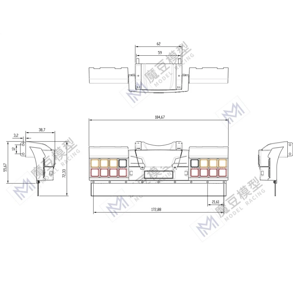 770s Heckstoßstangen-Kit LED-Rückleuchte 1 Set für 1/14 Tamiya RC Europäischer LKW Traktor Kipper für SCANIA MODO Spielzeugmodellteile – Detail 1