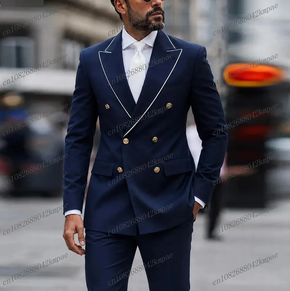 

New Navy Blue Men Formal Tuxedos Groom Groomsman Wedding Party Prom Male Business Suit 2 Piece Set Blazer Pants