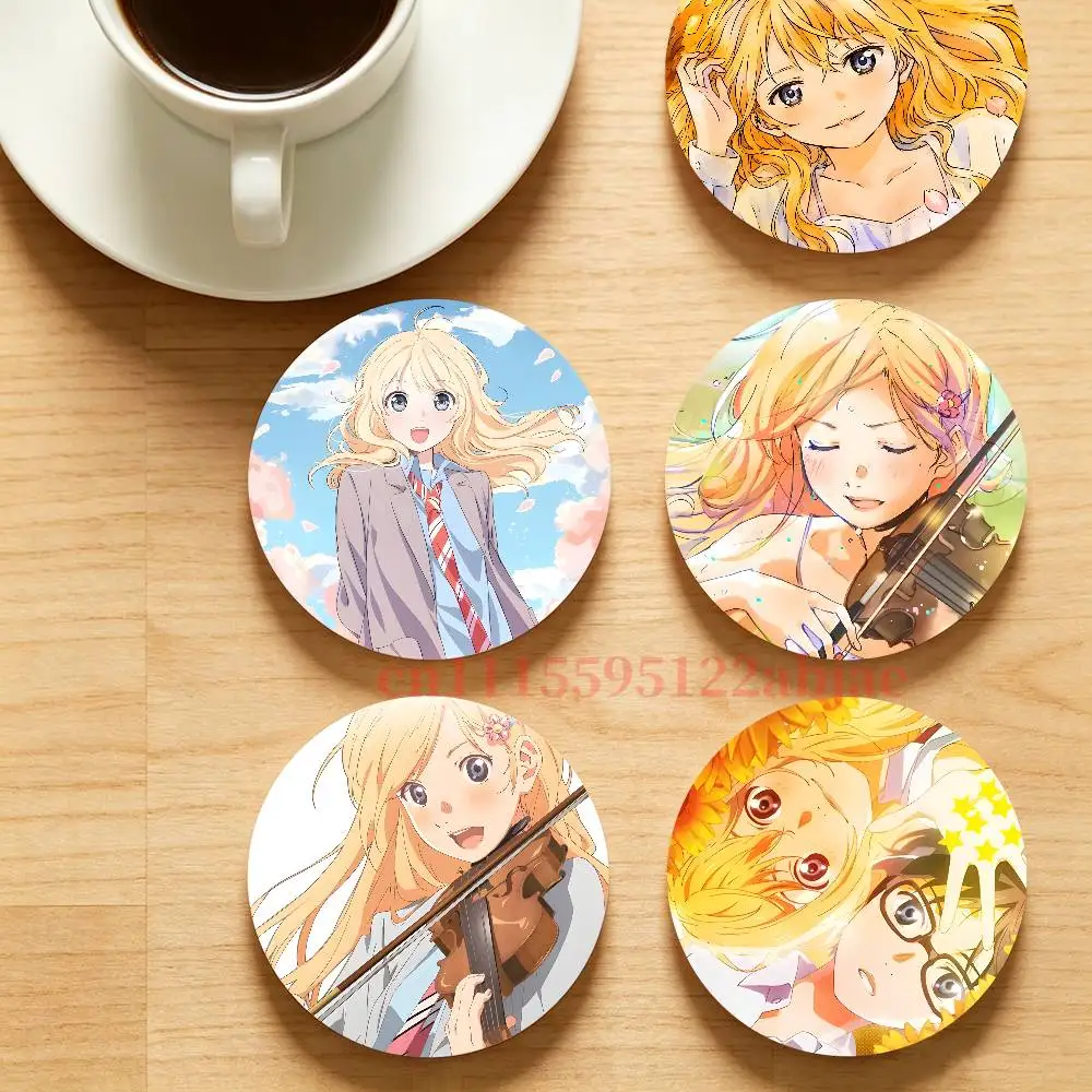 K-Kaori Miyazono Y-Your Lie In April Wooden Cup Mat Cappuccino Vodka Juice Water Coaster for Flower Shop