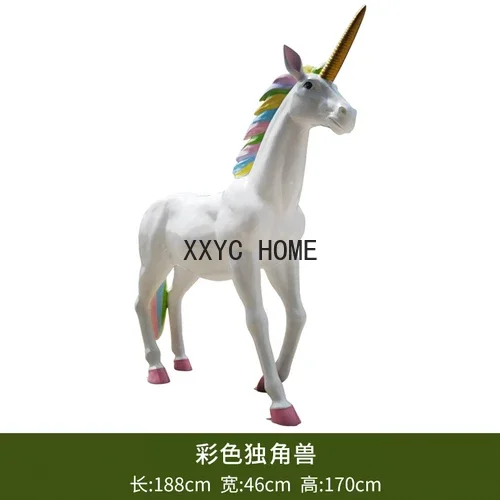 Outdoor Simulation White Horse Unicorn Grp Sculpture Large Decoration Landscape Floor-Standing Decorations