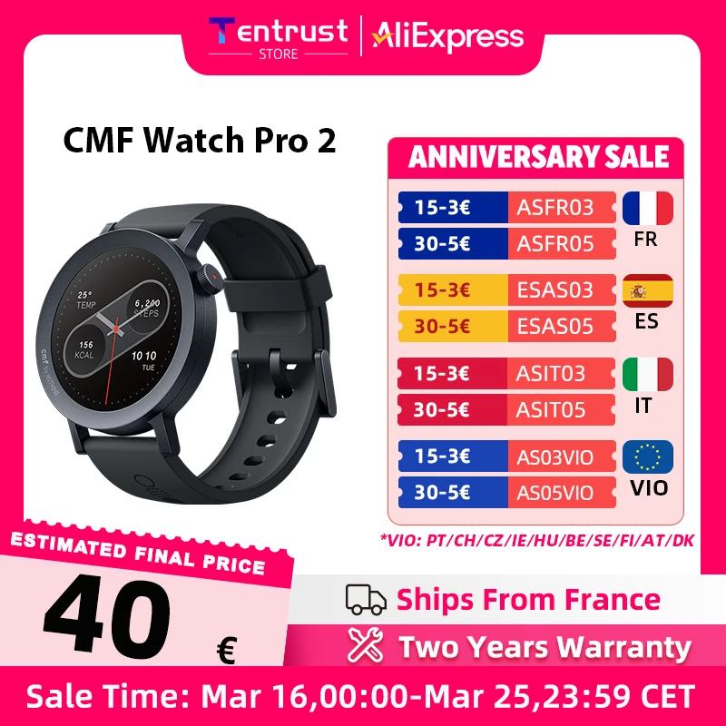 Version mondiale CMF par Nothing Watch Pro 2 montre intelligente, CMF Watch Pro 2 1.32 "AMOLED affichage appels Bluetooth avec réduction du bruit AI